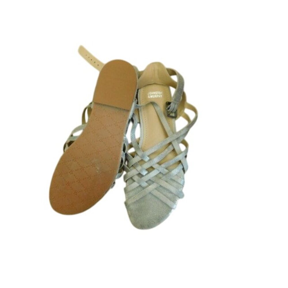 Johnston & Murphy Size 8M Silver Strappy Flat Leather Sandals - Picture 3 of 3
